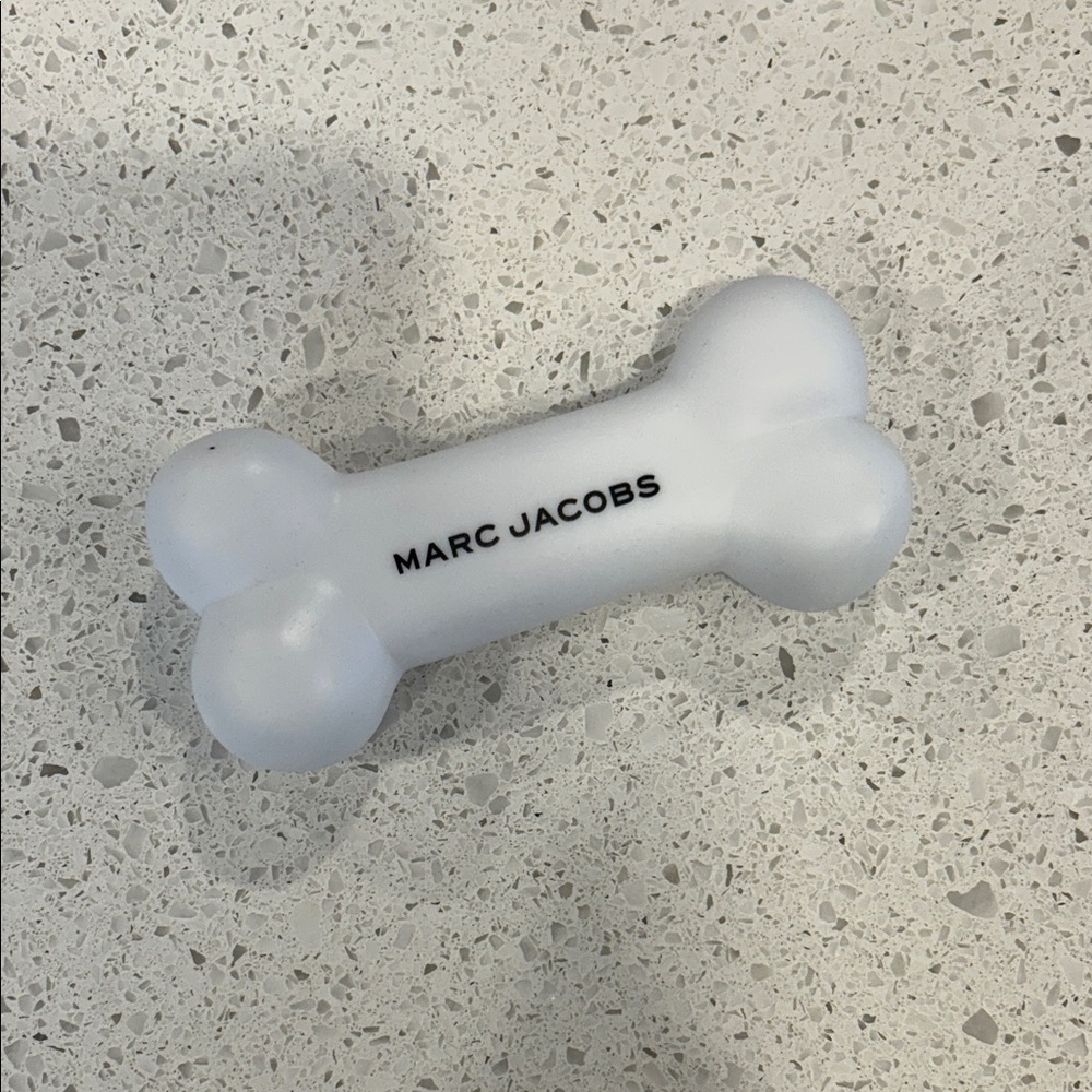 Marc Jacobs White Bone  Dog Toy with Black Logo